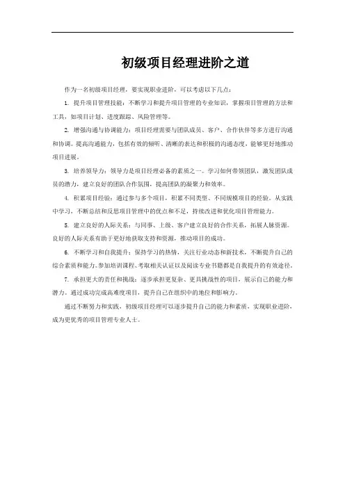 初级项目经理进阶之道