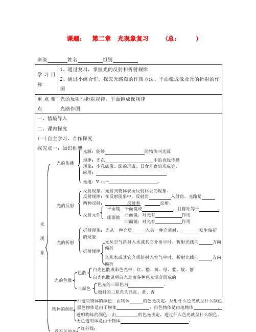 八年级物理上册 第二章光现象复习导学案(无答案)人教新课标版