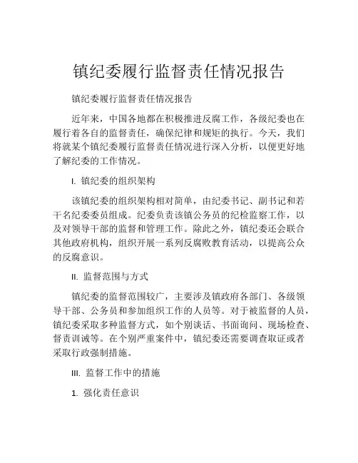 镇纪委履行监督责任情况报告