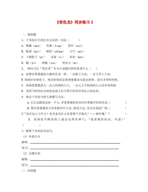 语文：第7课《变色龙》同步练习3(人教新课标九年级下册)