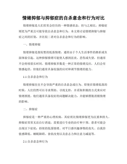 情绪抑郁与抑郁症的自杀意念和行为对比