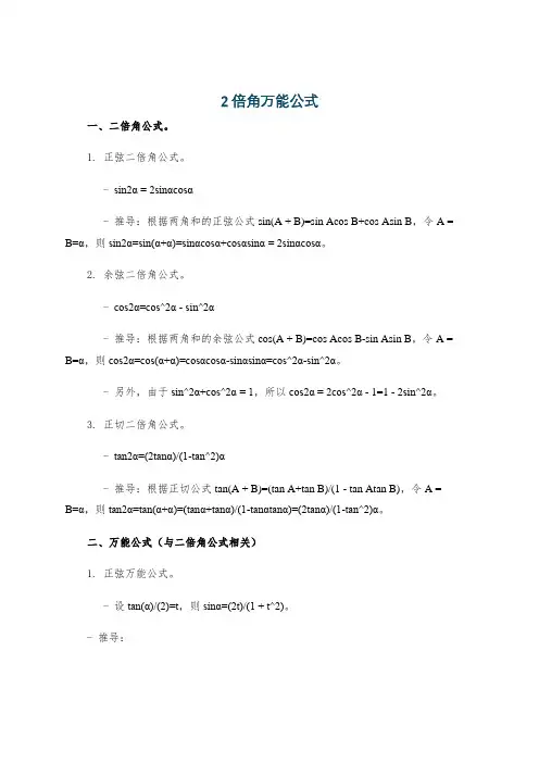 2倍角万能公式