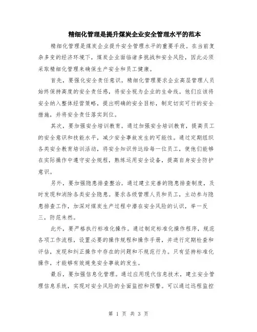 精细化管理是提升煤炭企业安全管理水平的范本（2篇）