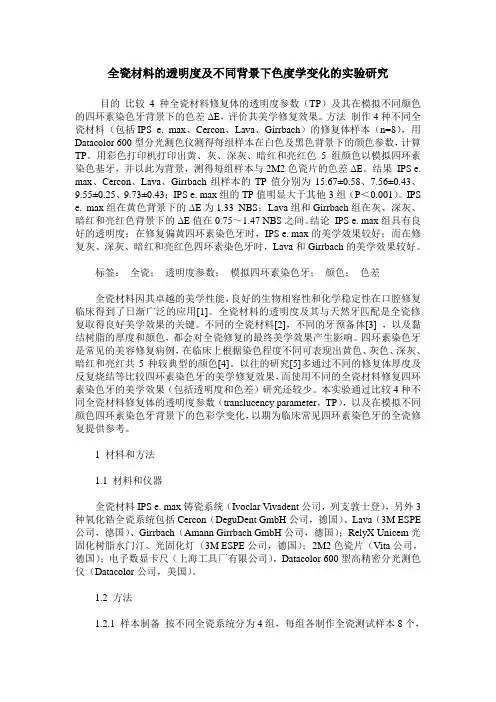全瓷材料的透明度及不同背景下色度学变化的实验研究
