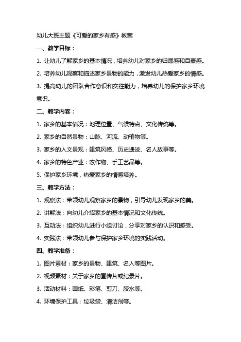 幼儿大班主题《可爱的家乡有感》教案