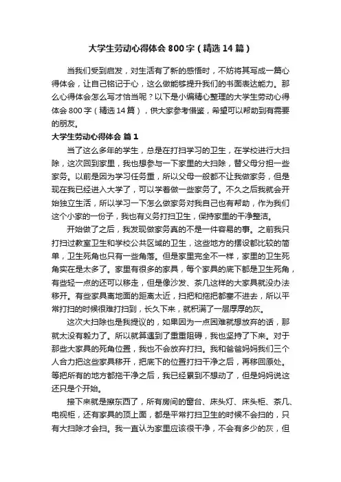 大学生劳动心得体会800字（精选14篇）