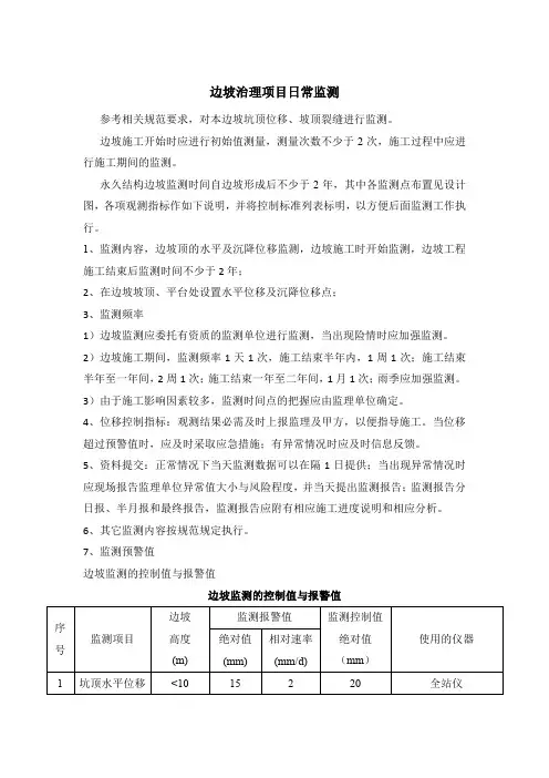 边坡治理项目日常监测