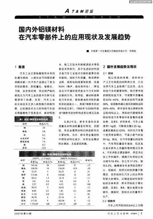 国内外铝镁材料在汽车零部件上的应用现状及发展趋势