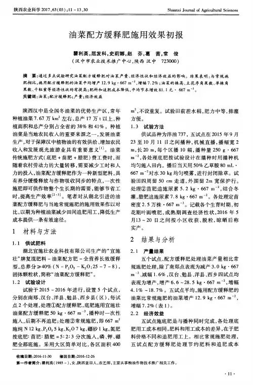 油菜配方缓释肥施用效果初报