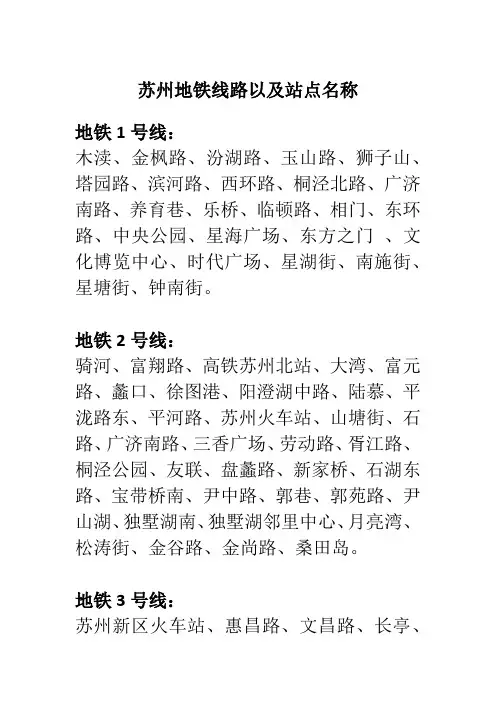 苏州地铁线路以及站点名称