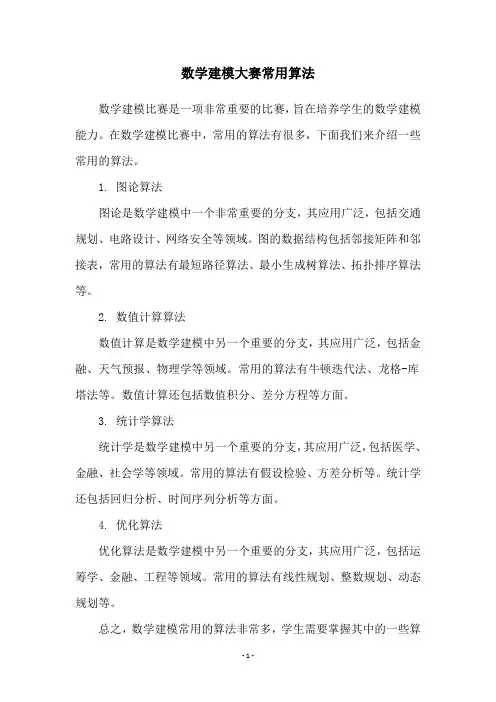 数学建模大赛常用算法