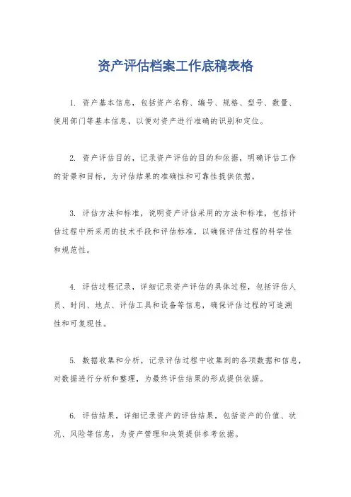 资产评估档案工作底稿表格