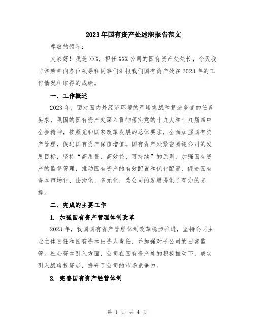 2023年国有资产处述职报告范文