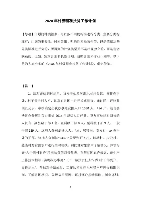 2020年村级精准扶贫工作计划_1