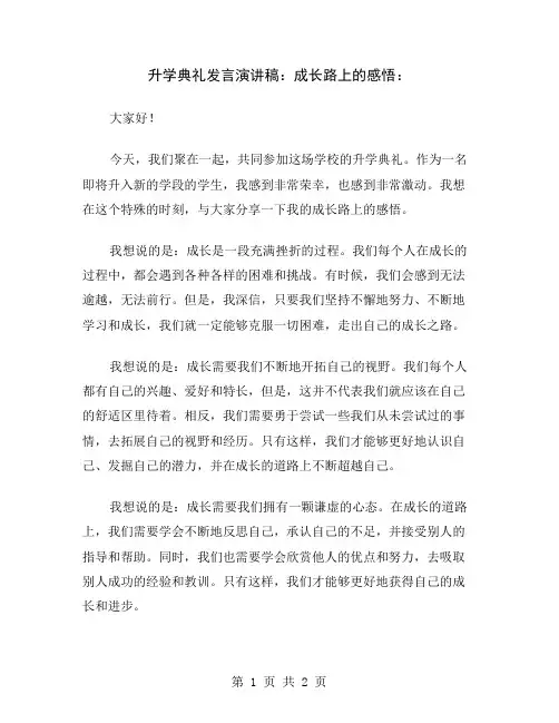 升学典礼发言演讲稿：成长路上的感悟