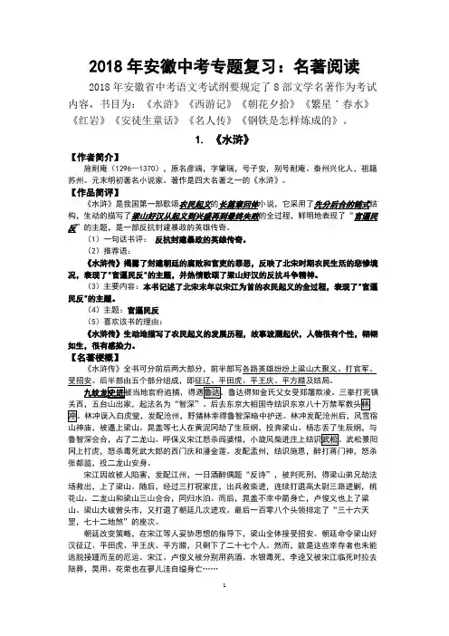 2018年安徽中考专题复习：名著阅读