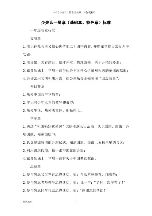 中小学少先队一星章(基础章、特色章)标准
