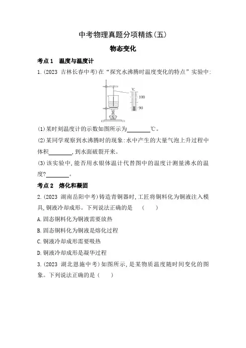 5年中考3年模拟试卷初中物理九年级下册05中考物理真题分项精练(五)