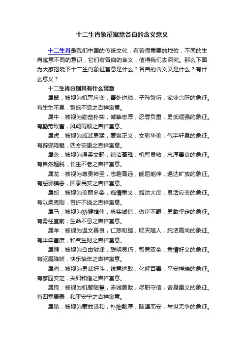 十二生肖象征寓意各自的含义意义