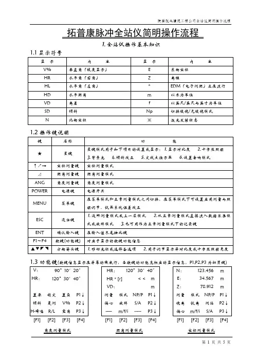拓普康脉冲全站仪简明操作流程