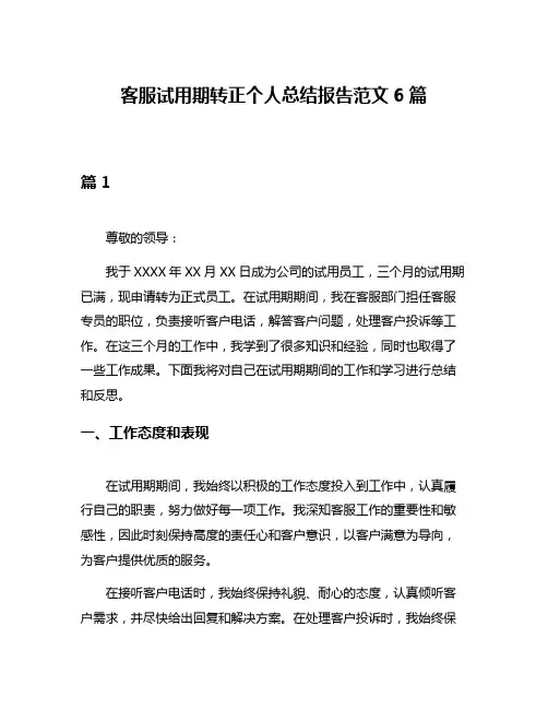 客服试用期转正个人总结报告范文6篇