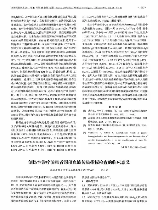 创伤性诊疗前患者四项血液传染指标检查的临床意义