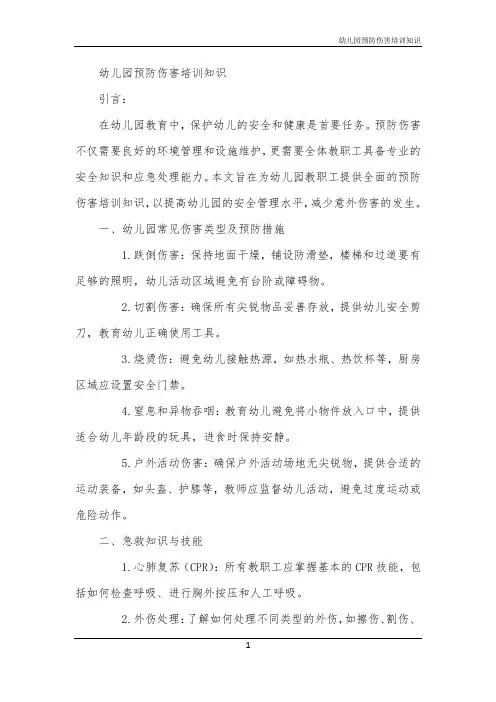 2024年幼儿园预防伤害培训知识