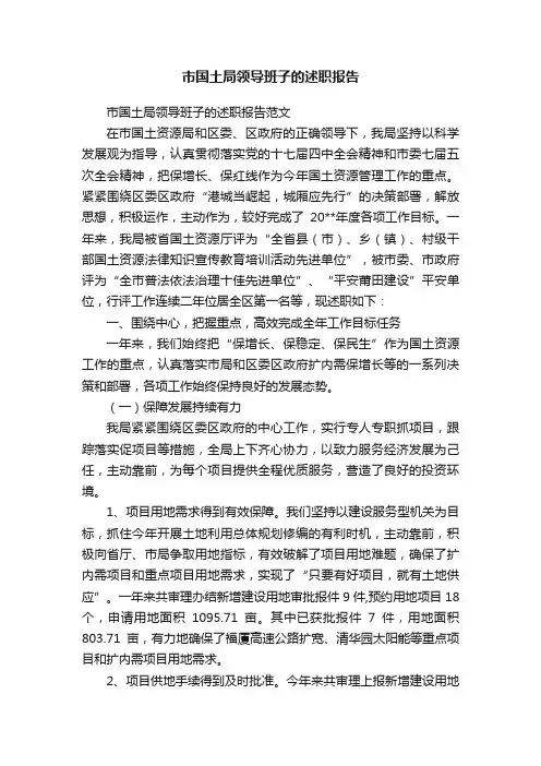 市国土局领导班子的述职报告