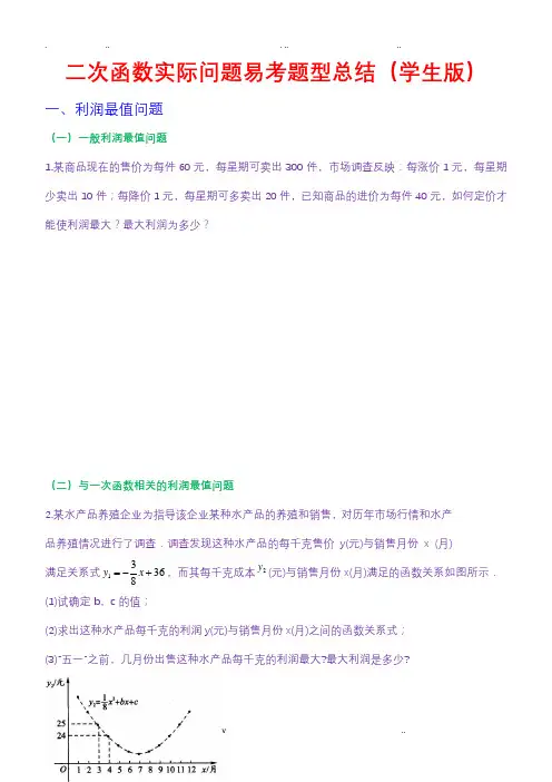 二次函数实际问题易考题型总结(学生版)
