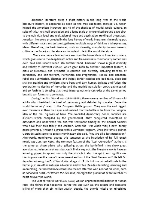 美国文学史 american literature essay