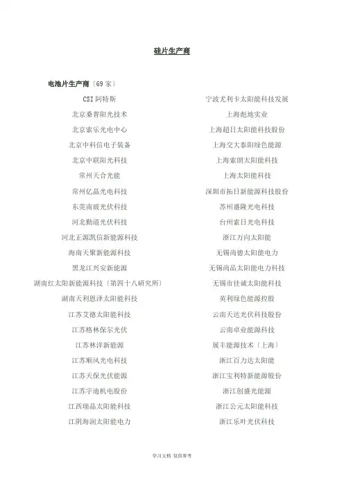 全国光伏企业名单