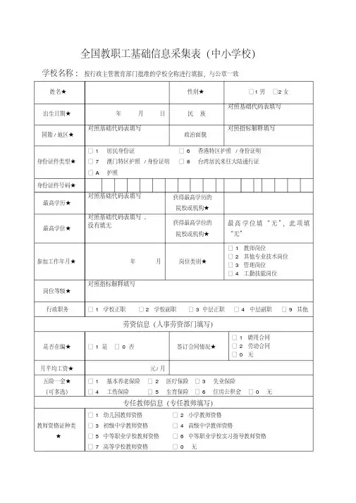 全国教职工基础信息采集表(中小学)