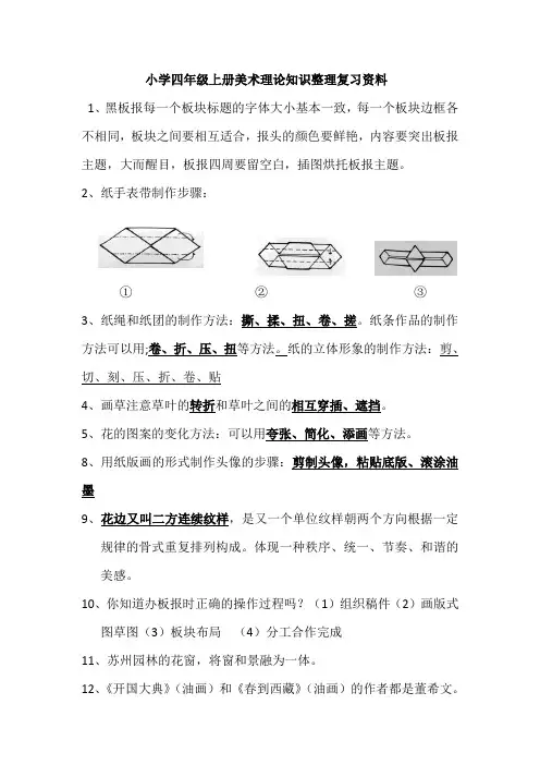 小学四年级上册美术理论知识整理复习资料