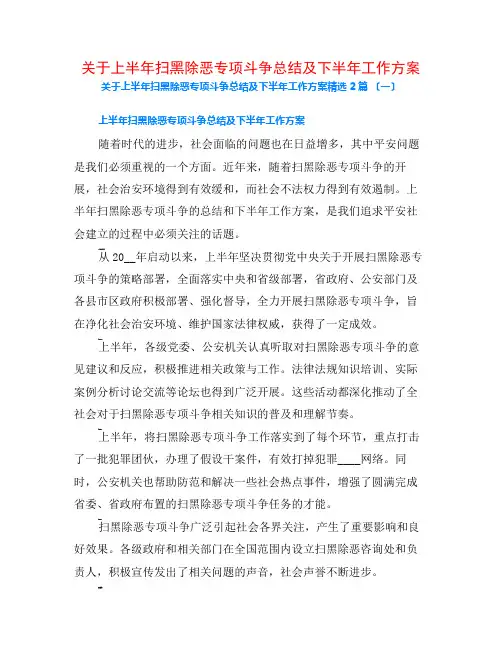 关于上半年扫黑除恶专项斗争总结及下半年工作计划2篇