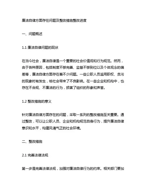 廉洁自律方面存在问题及整改措施整改进度