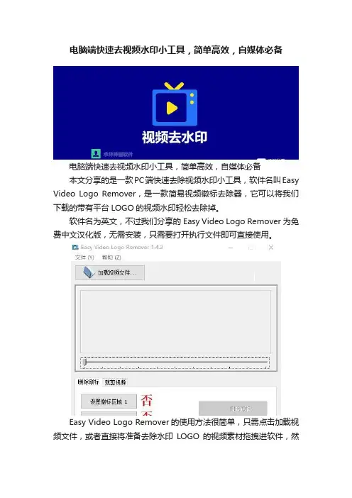 电脑端快速去视频水印小工具，简单高效，自媒体必备