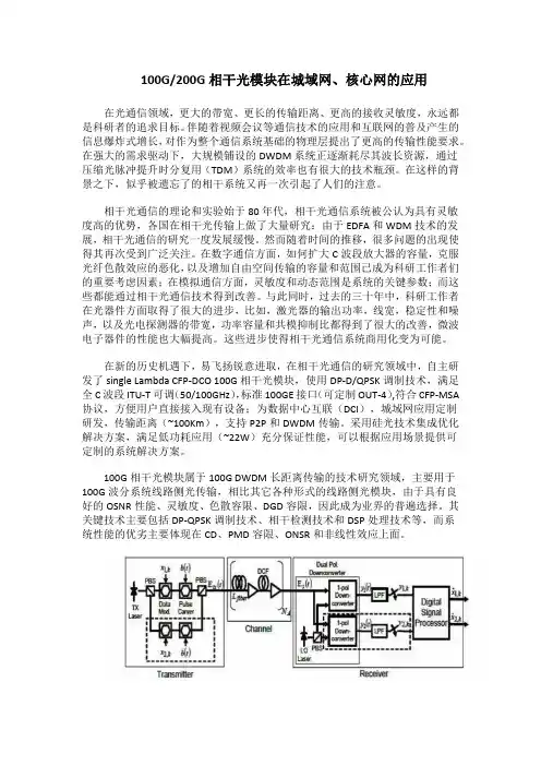 100G相干光模块在城域网、核心网的应用