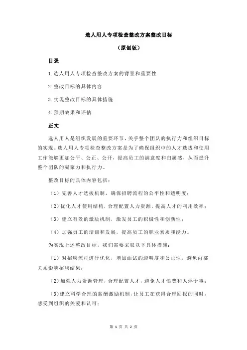 选人用人专项检查整改方案整改目标