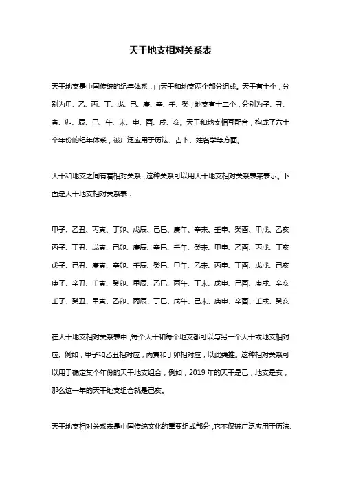 天干地支相对关系表