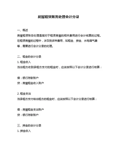 房屋租赁账务处理会计分录