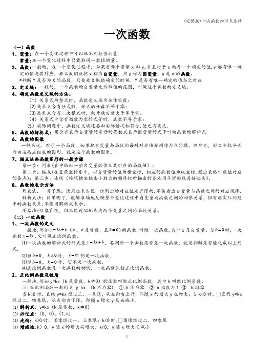 (完整版)一次函数知识点总结