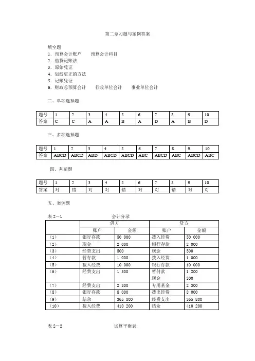 第二章 预算会计核算方法习题答案