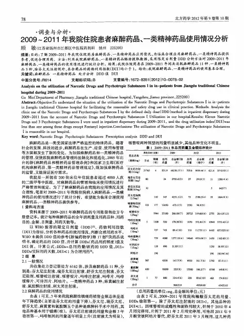 2009-2011年我院住院患者麻醉药品、一类精神药品使用情况分析