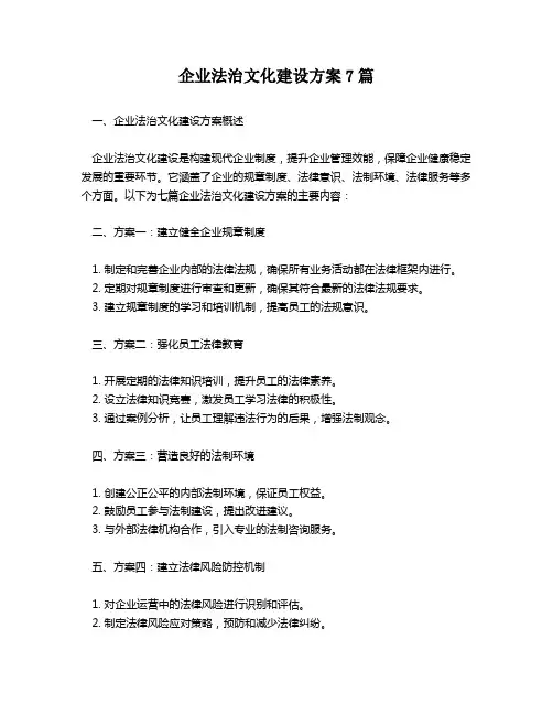 企业法治文化建设方案7篇