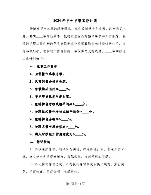 2024年护士护理工作计划(3篇)