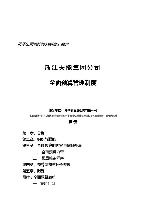 母子公司管控体系制度汇编之浙江某某集团公司全面预算管理制度(DOC 11页)