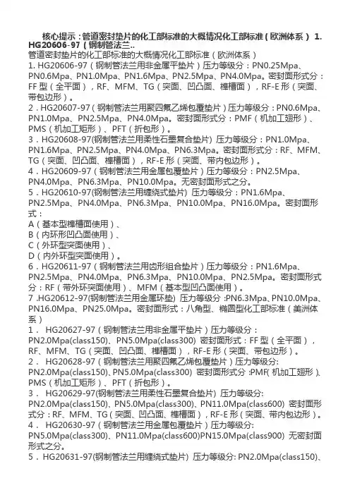 管道密封垫片的化工部标准