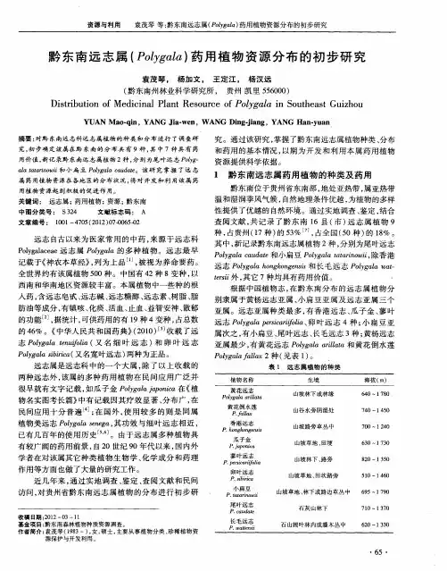 黔东南远志属(Polygala)药用植物资源分布的初步研究