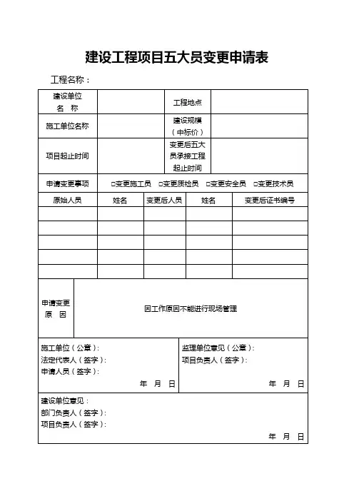 建设工程项目五大员变更申请表
