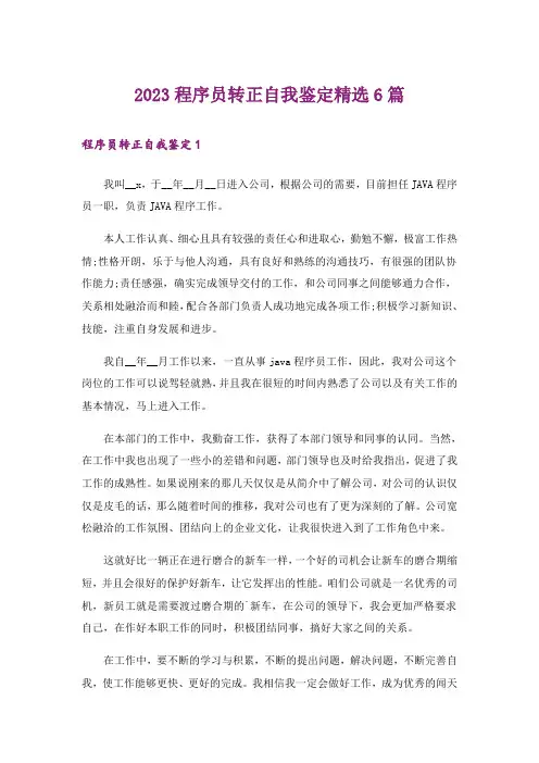 2023程序员转正自我鉴定精选6篇